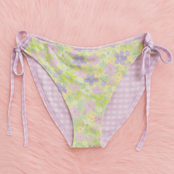 Wild Fable Y2K Inspired Reversible Floral & Gingham Tie Side Bikini Bottoms 3X - Picture 1 of 9